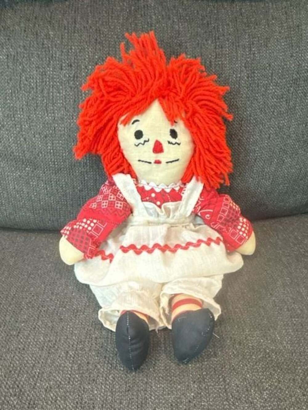 Vintage Raggedy Ann Cloth Doll with Red Yarn Hair and Removable Dress